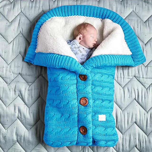 Baby Hooded Swaddle Knit Wrap Decke warme Kinderwagen Kinderwagen Schlafsack 01 