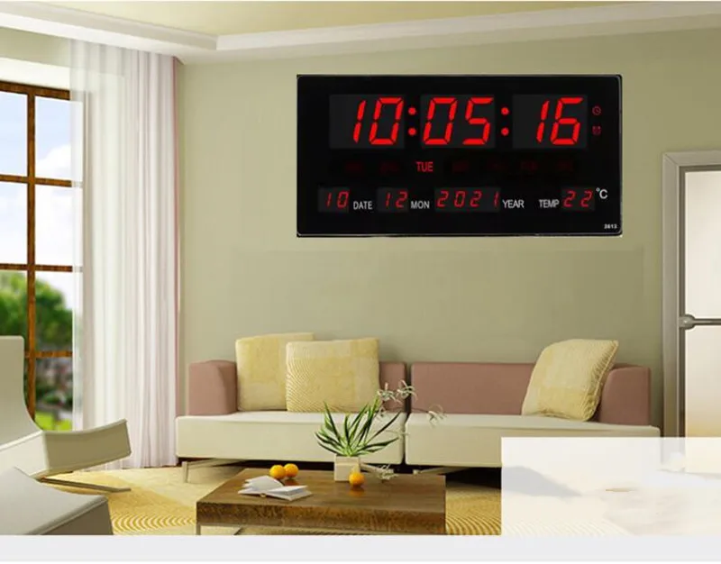 Luminous Electronic Wall Clock Alarm Hourly Chiming Temperature Calendar Table Clocks with EU/UK/US/AU Plug Digital LED Clocks