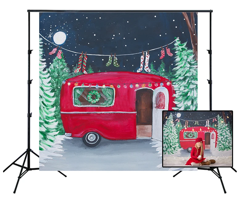 

christmas green pine tree red car backdrop for kids Birthday Party Xmas Portrait Photo Background Photo Studio photophone SM-484