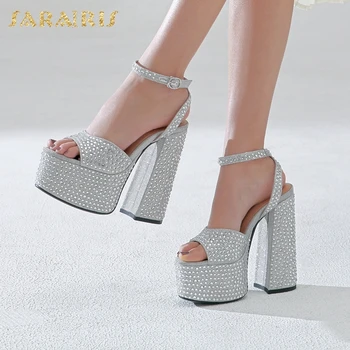 

Sarairis 2020 New Arrivals Sequined Cloth Shoes Woman Sandals Female Platform Thick High Heels Buckle Strap Summer Sandals Women