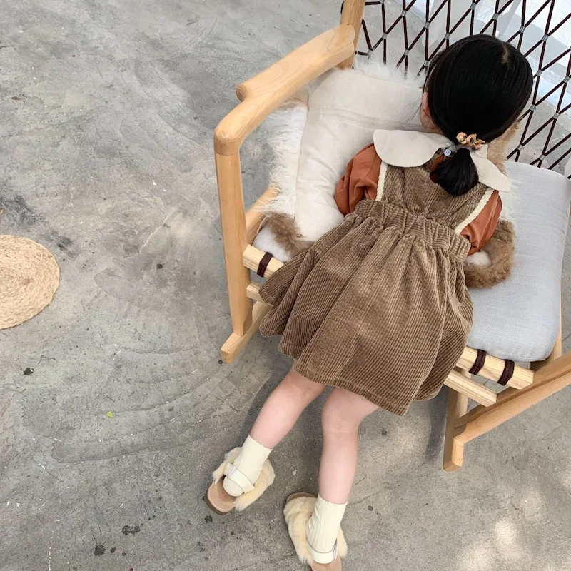 Caramel Kids Girls Fall Corduroy Dress Toddler Girl Winter Vintage Embroidered Dress Quality Baby Girl Autumn Clothes Pocket