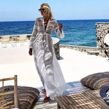 Женское пляжное платье-парео, Пляжное Платье-туника, купальный костюм для женщин, платья, накидки на купальник, кружевной вышитый хлопок, ко...(China)