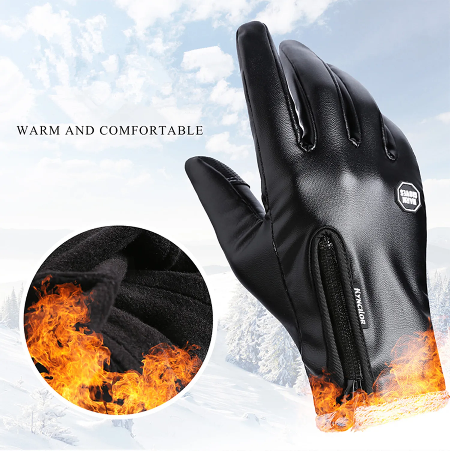 Winter Warm Men's Leather Gloves Black Touch Screen Gloves For Men Fashion Brand Winter Warm Mittens Full Finger Gloves