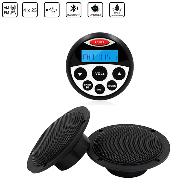 

Морской Стерео Bluetooth Лодка аудио радио FM AM приемник MP3-плеер + 4-дюймовый Водонепроницаемый морской динамик для RV ATV яхта мотоцикл