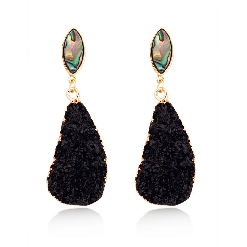 Vintage European Irregular Black Pink Druzy Resin Earrings Big Long Drop Earrings For Women Jewelry Pendientes Mujer Moda 2019 (6)