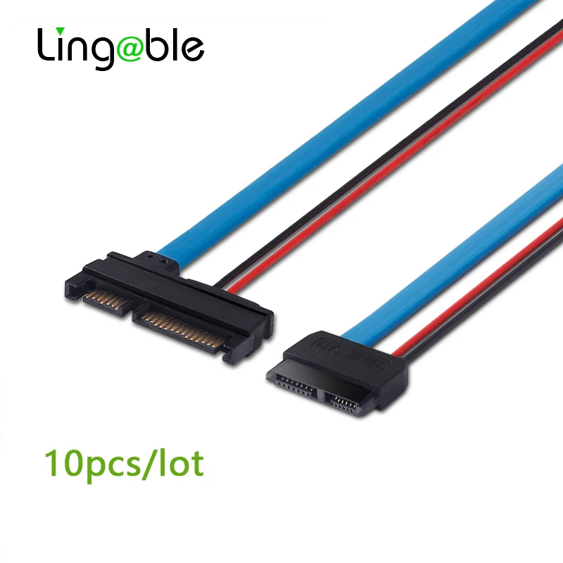 

Lingable 10pcs SATA Adapter Cable Serial ATA 22Pin 7+15 Male to Slimline SATA 13Pin 7+6 Female Connector Conterver Cables 30CM