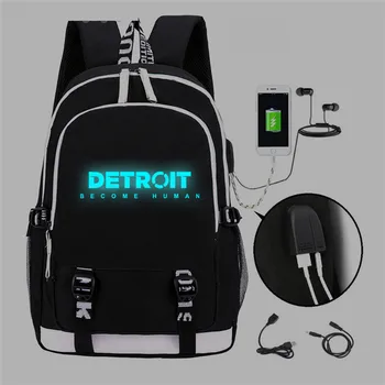 

Detroit: Become Human Rucksack Backpack Bag w/ USB Port Teenagers Student School Bags travel Shoulder Laptop Bag Gift