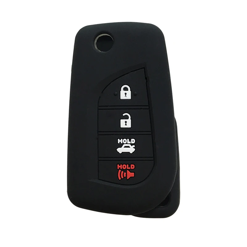 Силиконовый чехол для ключей для Toyota Clicker C-HR Camry Prius 2008-, 4 кнопки, брелок, C-HR, силиконовый набор ключей - Название цвета: Черный