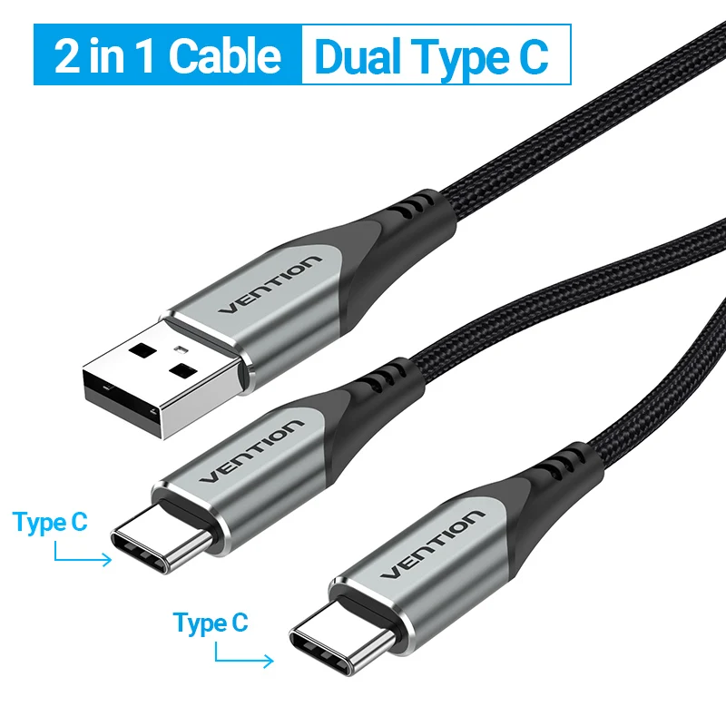 type of android charger Vention USB Type C Cable for Huawei P40 Pro Mate 30 Pro Dual USB C Fast USB Charging Cord for Xiaomi Samsung S20 Type-C Cable hdmi iphone adapter Cables