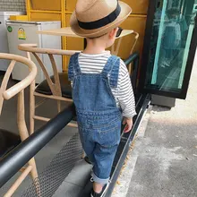 Детские комбинезоны для мальчиков и девочек, длинные джинсы из денима, повседневные штаны на подтяжках на весну, Лидер продаж