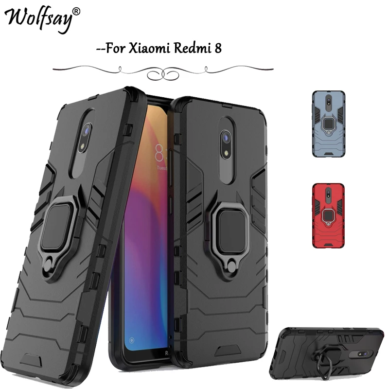 Чехол для Xiaomi Redmi 8 армированный металлический держатель с кольцом на палец