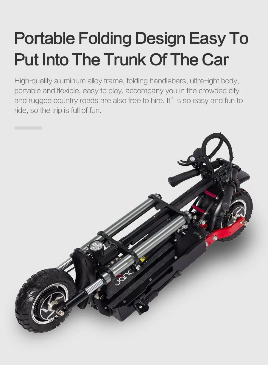 Janobike10-inch трехколесный электрический самокат для взрослых 52V2400W двухмоторный Складной электрический самокат с сиденьем