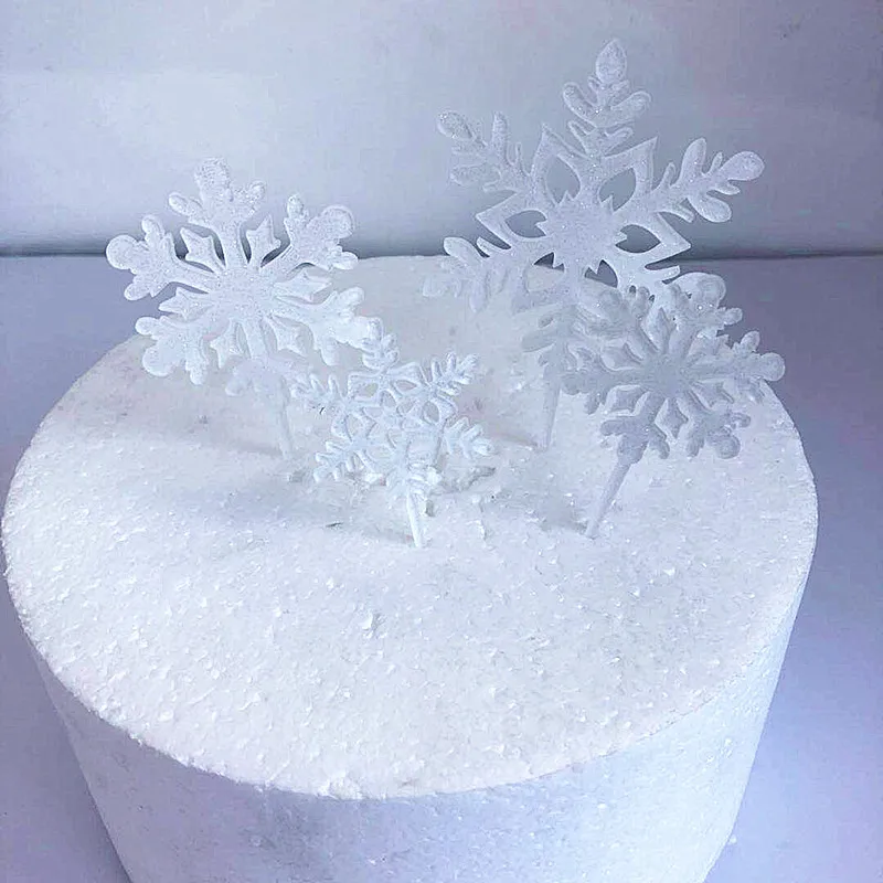 50pcs Edible Snowflake Christmas Cake Decorating Tools Cupcake Topper  Wedding Baby Shower Kids Birthday Decoration Frozen Party
