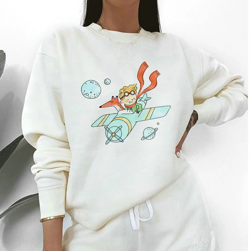

Aesthetic Young Prince Plane Print Hooded Pullover Autumn Winter Jogging Sweatshirts Oversize Women Pullovers Clothes