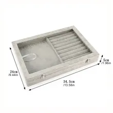 Лед бархатный Органайзер с прозрачной акриловой крышкой ювелирные изделия Дисплей кольцо Цепочки и ожерелья ящик для хранения 2-в-1 лоток витрина