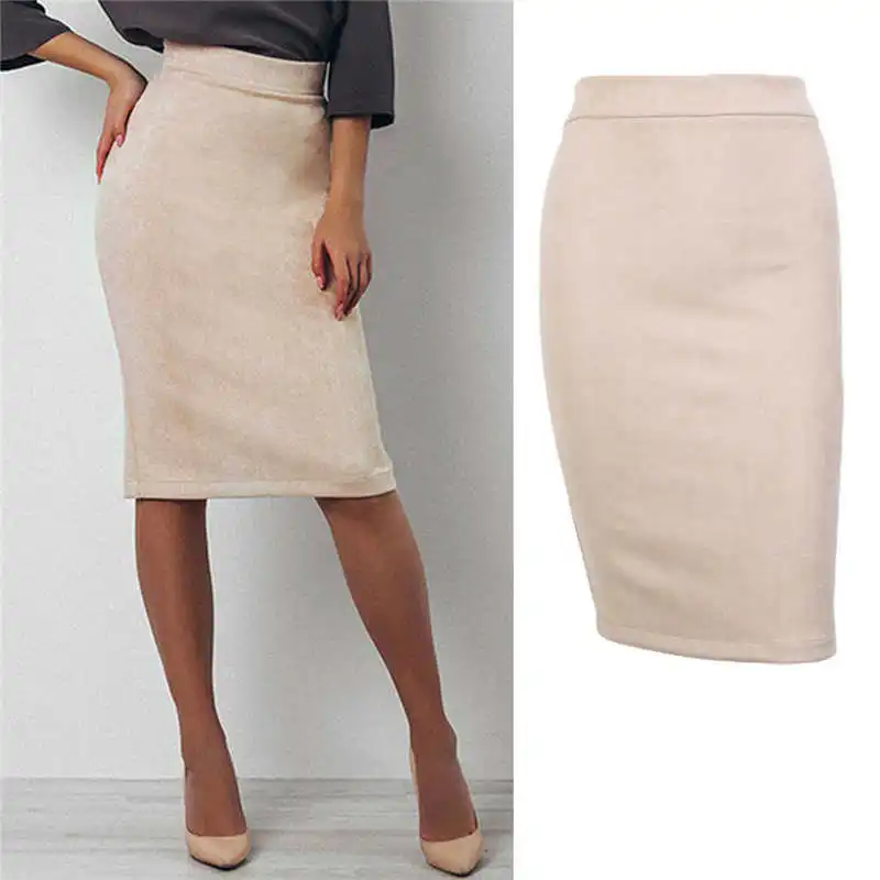 Модная женская элегантная однотонная Офисная Женская юбка-карандаш с высокой талией, однотонная облегающая юбка