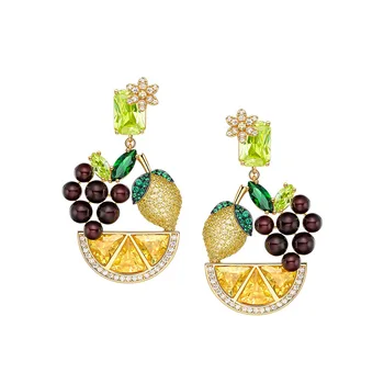 

Real Fine Jewelry 925 Stelring Silver Stud Earrings For Women Drop Shipping Fashion Garnet Lemon Earrings With Sparkling Zircon