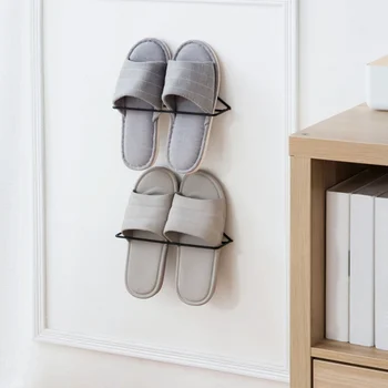 

Wall Mounted Adhesive Metal Shoes Rack Hanging Sticky Shoes Shelf Holder Home Storage Organizer