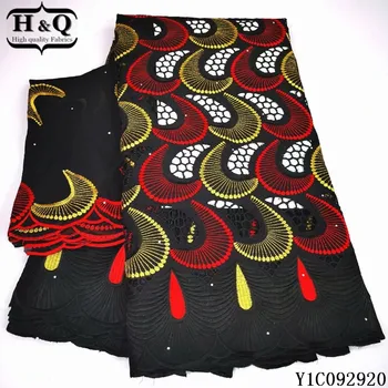 

H&Q black swiss voile lace in switzerland 100% cotton fabric embroidered with stones african laces chiffon fabrics 5+2 yards/set