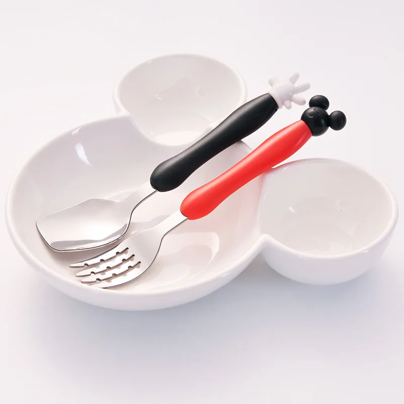 

Stainless Steel Mickey Minnie Fork Spoon Kids dinnerware child Tableware Set Baby Tableware Children dinnerware party tableware