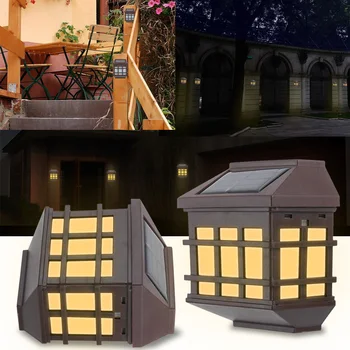 

New 2Pcs LED Solar Light Waterproof Outdoor Solar Fence Light Pathway Porch Garden Lights Solar Wall Light Warm white