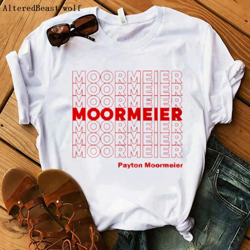 2020 Женская модная футболка MOORMEIER с буквенным принтом Повседневная коротким