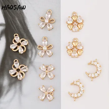 

HAOSAW Choose 4Pcs/Lot Clear Crystal Charms/Hand Made/Flower Moon Design/Earrings Connectors/Earring Findings/DIY Making