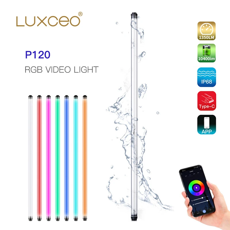 LUXCEO P120 4FT 1.2m LED Photography Light IP68 Waterproof with APP Control Built-in Battery 10400mAh RGB Video Light Filmlight led light for photography