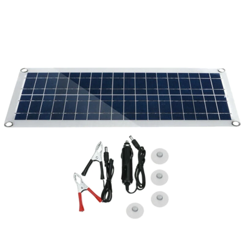 30W 12V Dual USB Flexible Solar Panel Kit Crocodile Clip Outdoor Car Charger Power Battery Charge | Электроника