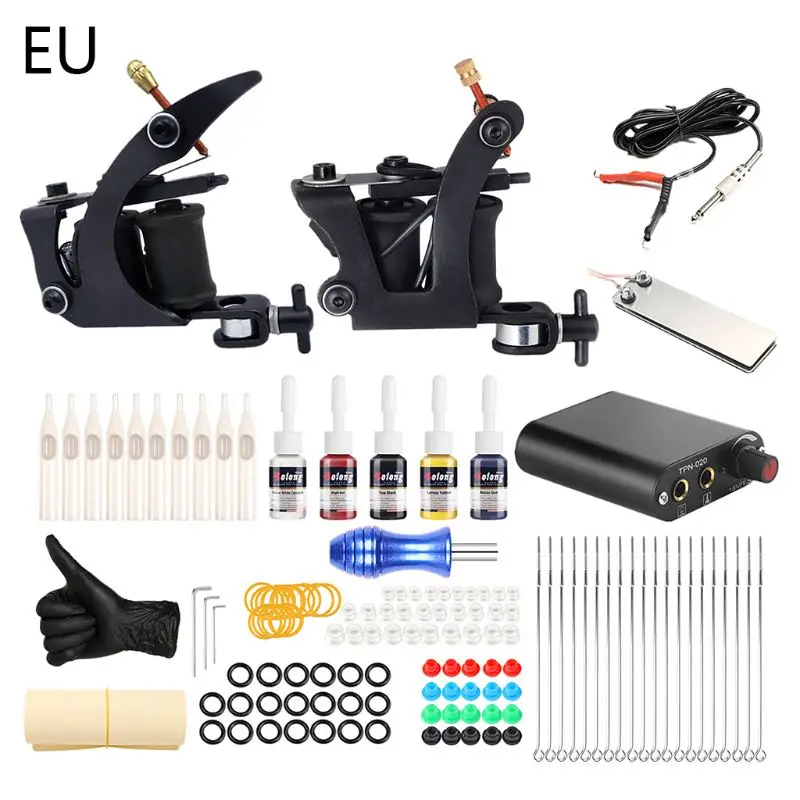 UK US EU New Double Equipment Coil Machine Tattoo Device Set Tattoos Making Tools Accessories T4MB - Цвет: EU