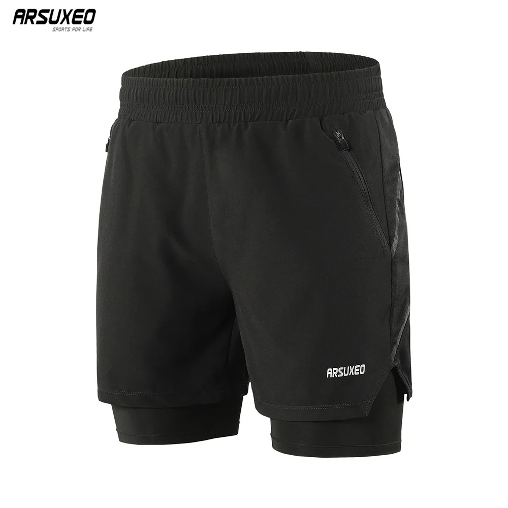 

ARSUXEO 2020 Running Shorts Men 2 in 1 Active Training Exercise Jogging Breathable Sports Gym Shorts Quick Drying B191