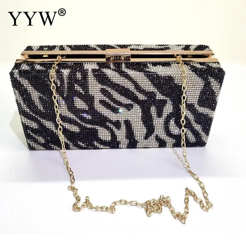 Women Clutch Bags Shoulder Bags Striped Chain Rhinestone Design Evening Clutches Box Bag Crossbody Bags For Party Wedding Purse