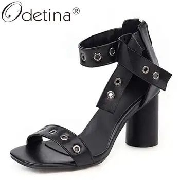 

Odetina Women Fashion Block Stacked High Heel Retro Casual Sandals Ladies Classics Square Toe Back Zipper Plaid D'orsay Sandals
