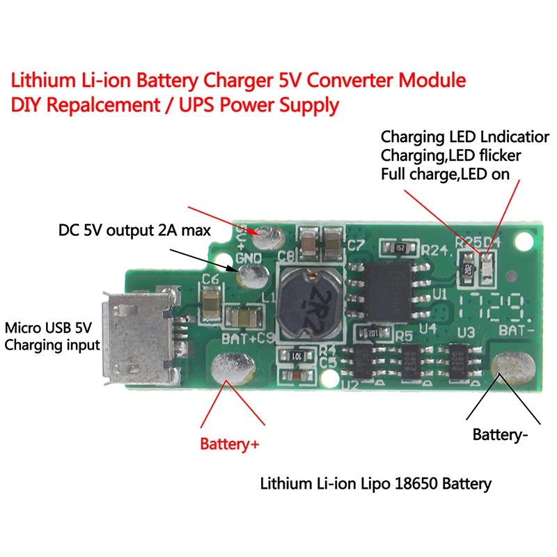 

1PCS DC5V Micro Usb 18650 3.7v Lithium Li-ion Battery Charger Diy Module Power Supply