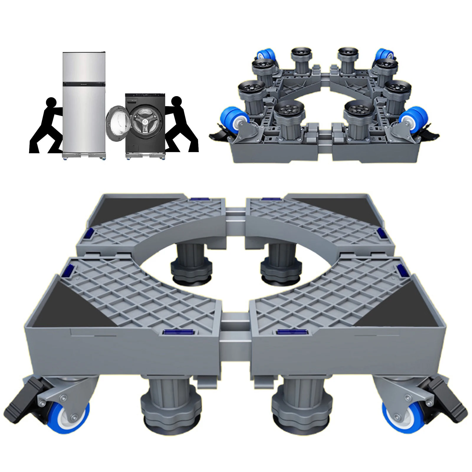 Fridge Stand Mobile Base With 4 Lock Wheels Washing Machine Stand Movable Refrigerator Floor Trolley Adjustable Base