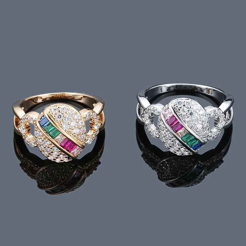 Damesring Kroon Hartvormig brumiloft Verlovingsring Ingelegd Kleurrijk Veelkleurig Strass Mode гламурный Paar Sieraden Geschenken