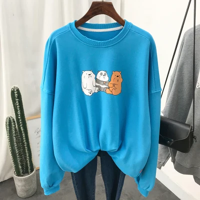 Kawaii С мультяшным рисунком, Женская толстовка с капюшоном, с длинным рукавом, с круглым вырезом, свободная, негабаритная, повседневная, базовая, Толстовка для подростков, макси, хлопковое пальто - Цвет: Синий
