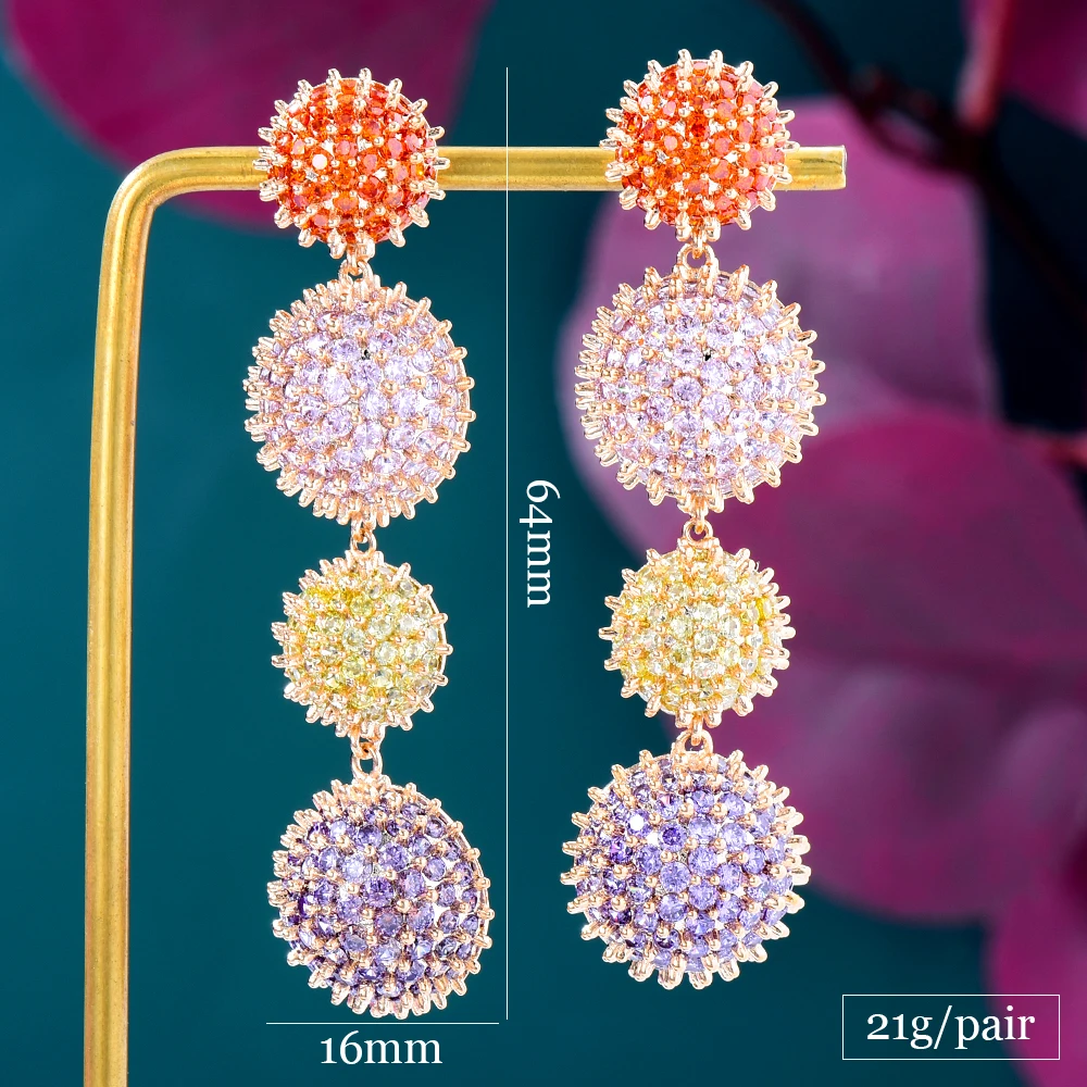 New Long Fashion Cubic Zirconia Pendant Drop Earrings for Women Luxury Geometry Round Half Ball Earring Wedding Party Jewelry