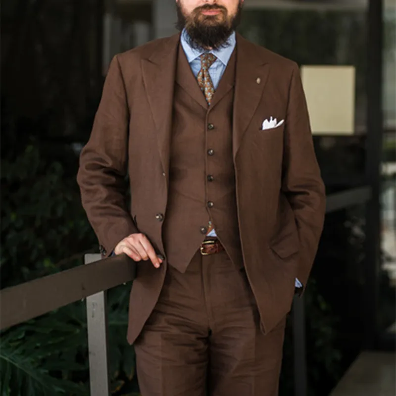 680 Latest Coat Pant Designs Brown Men's Suit Casual Style Business Men Suits Blazer Custom Simple Men Party Tuxedo 3 Pieces