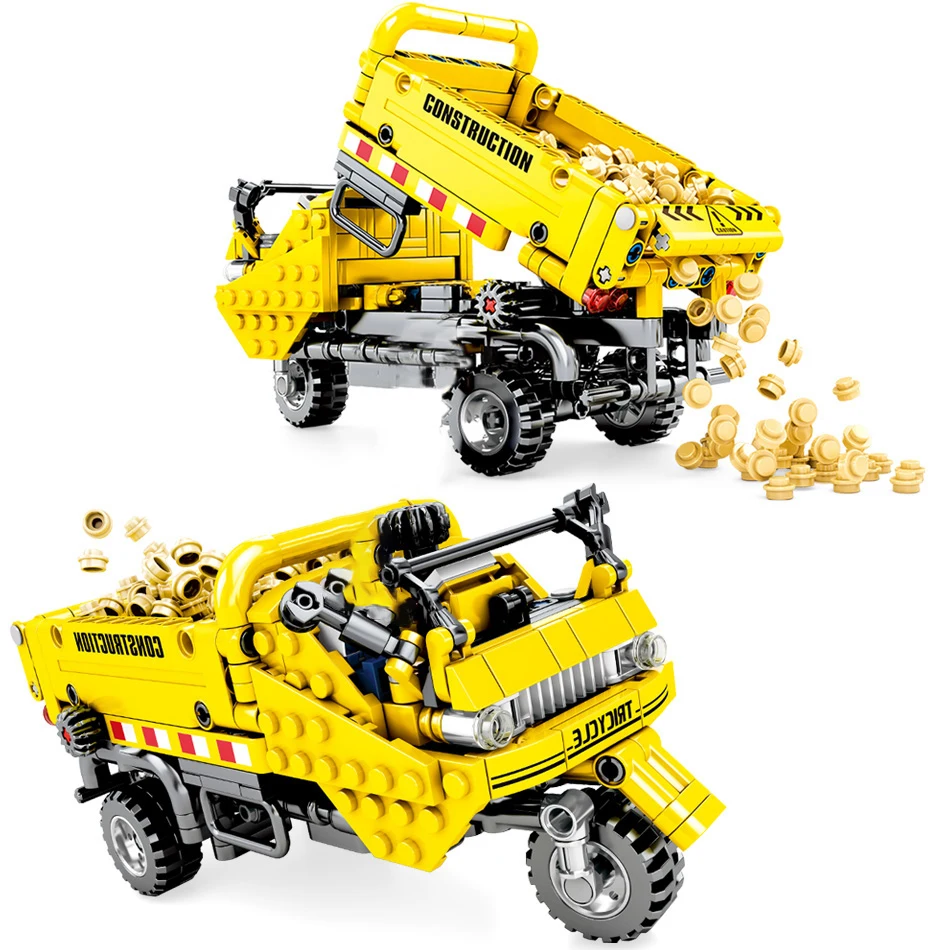 

491+pcs City Construction Tricycle Dump Truck Building Block Compatible Legoed Technic Engineering Bricks Car Toys For Children