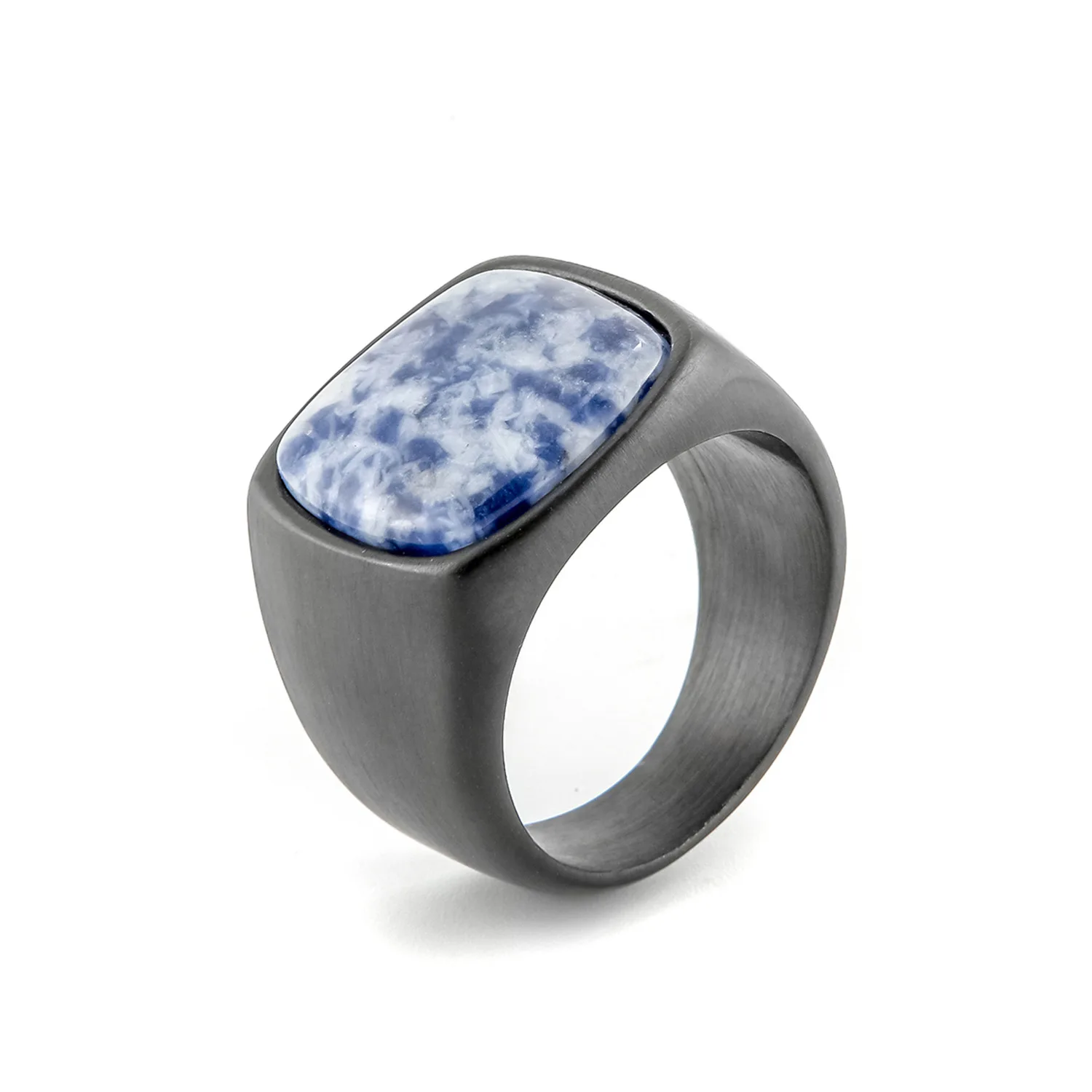 

Blue Moss Agate Ring for Men Titanium Stainless Steel Black Multi Color Classic Simple Design Natural Stone