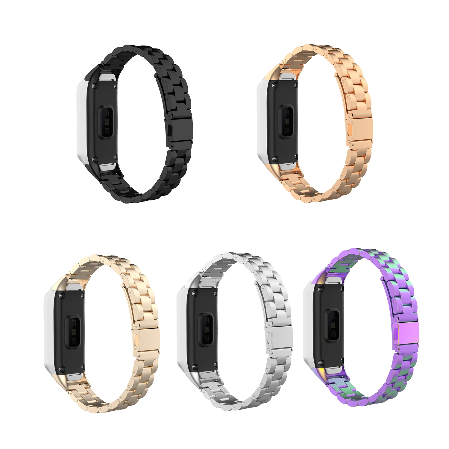 

Medium Size Unisex for Samsung Galaxy Fit SM-R370 Watchband Smart Watch Three Beads Stainless Steel Strap Smartwatch Accessories