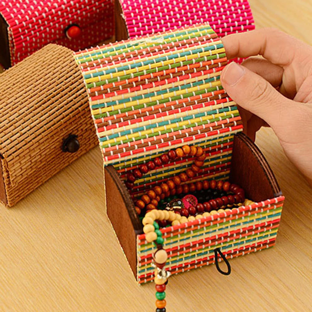 Новое поступление бамбуковая деревянная шкатулка для драгоценностей кольцо ожерелье серьги для хранения мелочей держатель подарочный