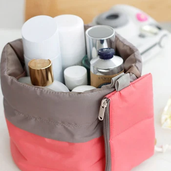 

New Portable Drawstring Storage Bags Travel Barrel Carry Case Large Cosmetic Bags Makeup Toiletry Storage Bag with Pockets 4 Col