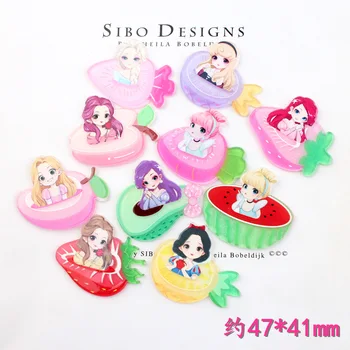 

10Pcs Kawaii Fruit Princess Flat back Resin Acrylic Planar Flatback Cabochon For Hair Bows Clips Phone Decoration Accessories