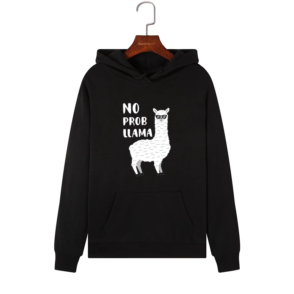 Women Hoodies Sweatshirts Hooded Sweatshirt Funny Animal Llama Print Autumn Winter Pullover Female