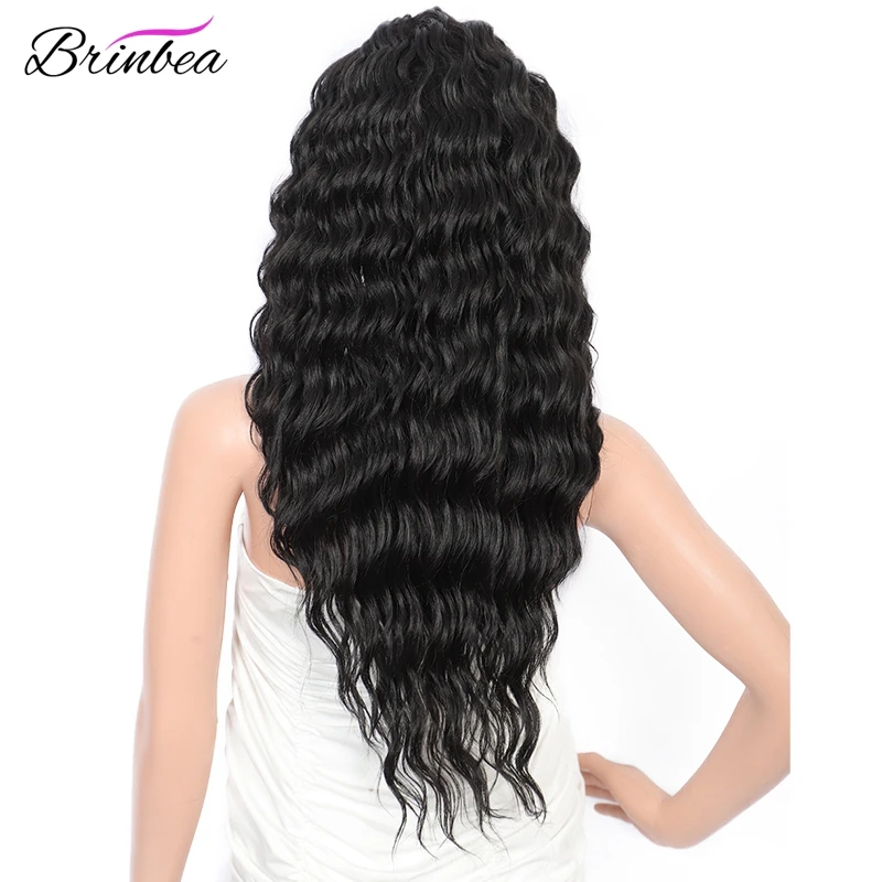 Resistente ao Calor Perucas da Parte Dianteira do Laço com Cabelo do Bebê Partido para Mulher Brinbea Japão-feito Sintético Marrom Encaracolado 4 Lado Profundo 28 4 marrom encaracolado resistente ao calor do japão
