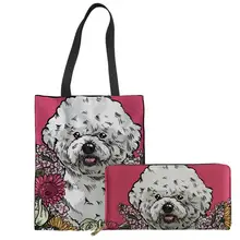 Бесшумный дизайн 2 шт./компл. сумки для девочек животные Собаки Печать Женская Холщовая Сумка-тоут сумка для покупок, Большая вместительная многоразовая сумка