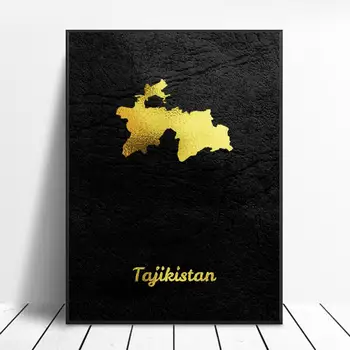 

Golden Map Tajikistan Canvas Wall Art Print Modern Poster Wall Pictures Living Room Decor