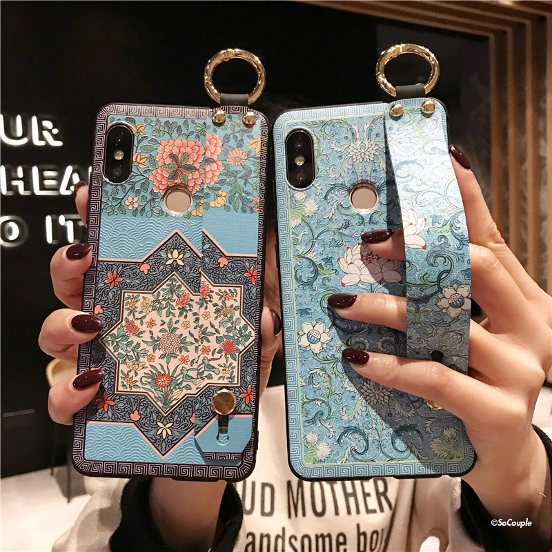 SoCouple Wrist Strap Soft TPU Phone Case For Xiaomi Redmi note 5 Global 5.99'' Flower embroidery Pattern Phone Holder Case (1)